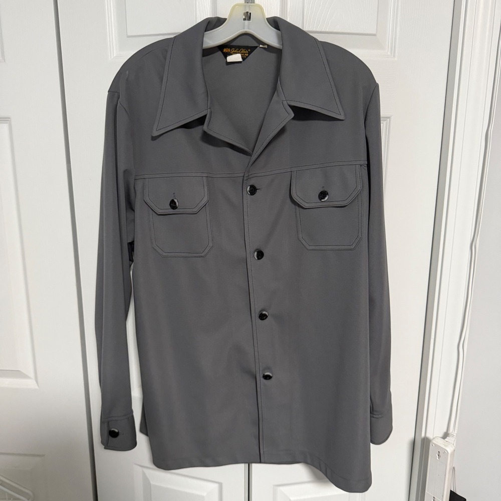 Vintage 70s John Blair Menswear Gray Dacron Polyester Shirt XL Disco Collar